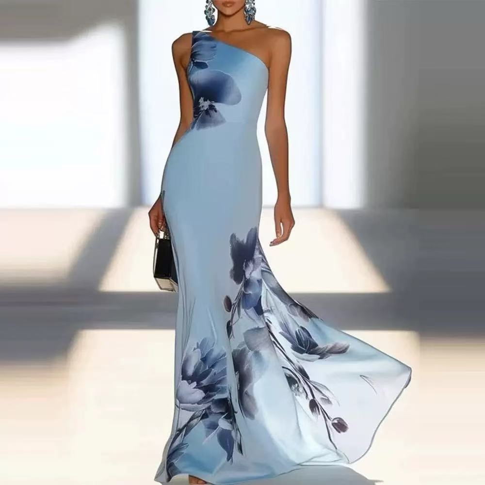 Zimmermann Elegant One-Shoulder Blue Floral Evening Gown - Picture 1 of 2